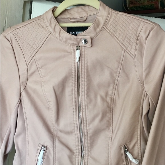 Express Jackets & Blazers - NEW! Express Leather Double Peplum Jacket in Blush